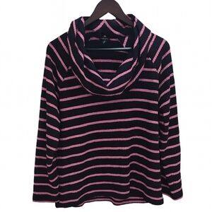 Talbots Pink And Navy Striped Cowl Neck Sweater Sz XL